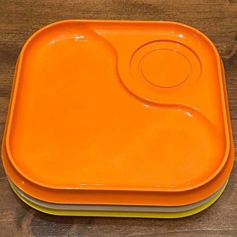 Vintage 70s Tupperware Divided Serving Trays Set 3 Orange Yellow Vintage Divided